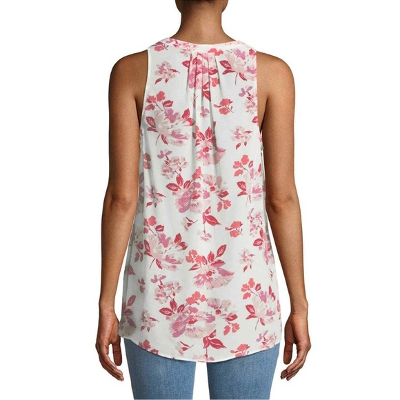 JOIE Aruna 100% Silk Top Sleeveless Split Neck Pink Floral Pleats Women's Size M - Picture 4 of 13